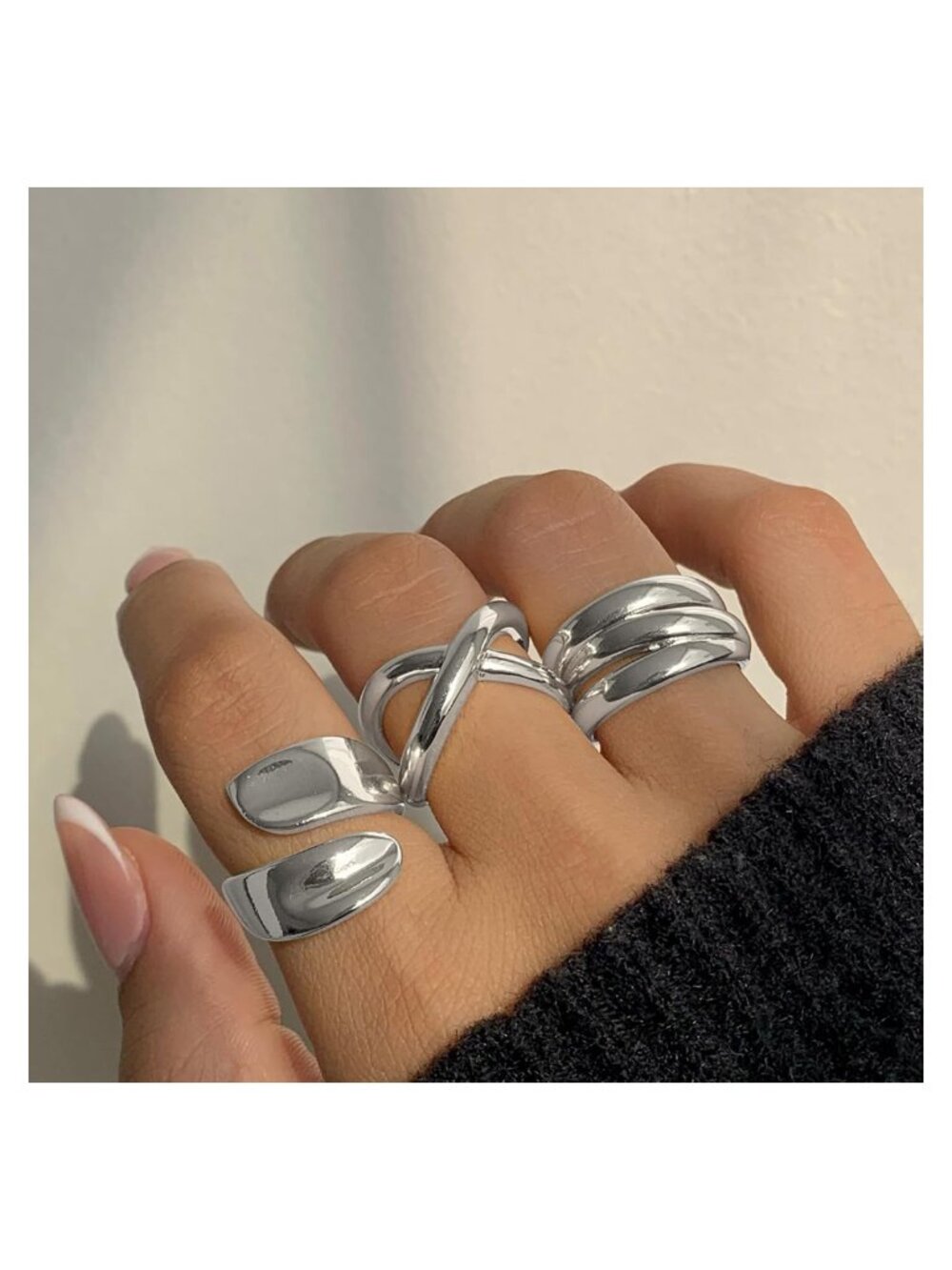 Chunky Gold Plated Stackable Rings Set 6pc Statement Thumb Rings - Picture 2 of 6